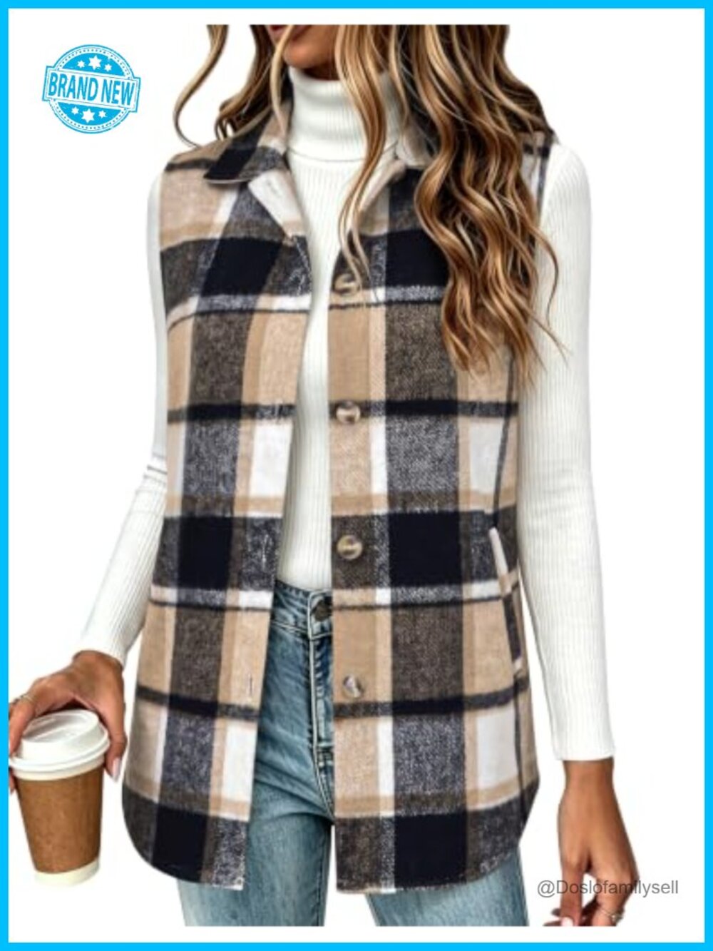 Plaid Sleeveless Button Down Vest Loose Fit Workwear Style